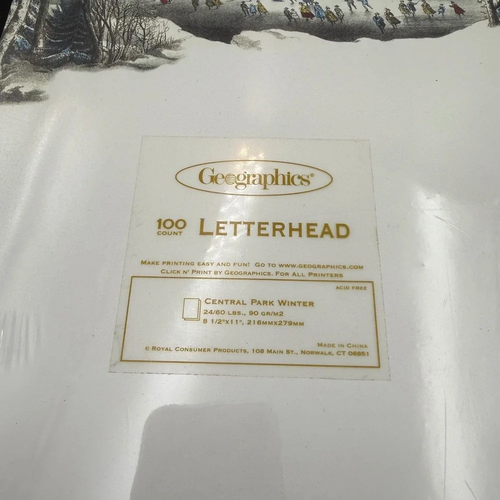 Geographics Central Park Winter Letterhead 100 Count 8.5x11 Christmas Paper